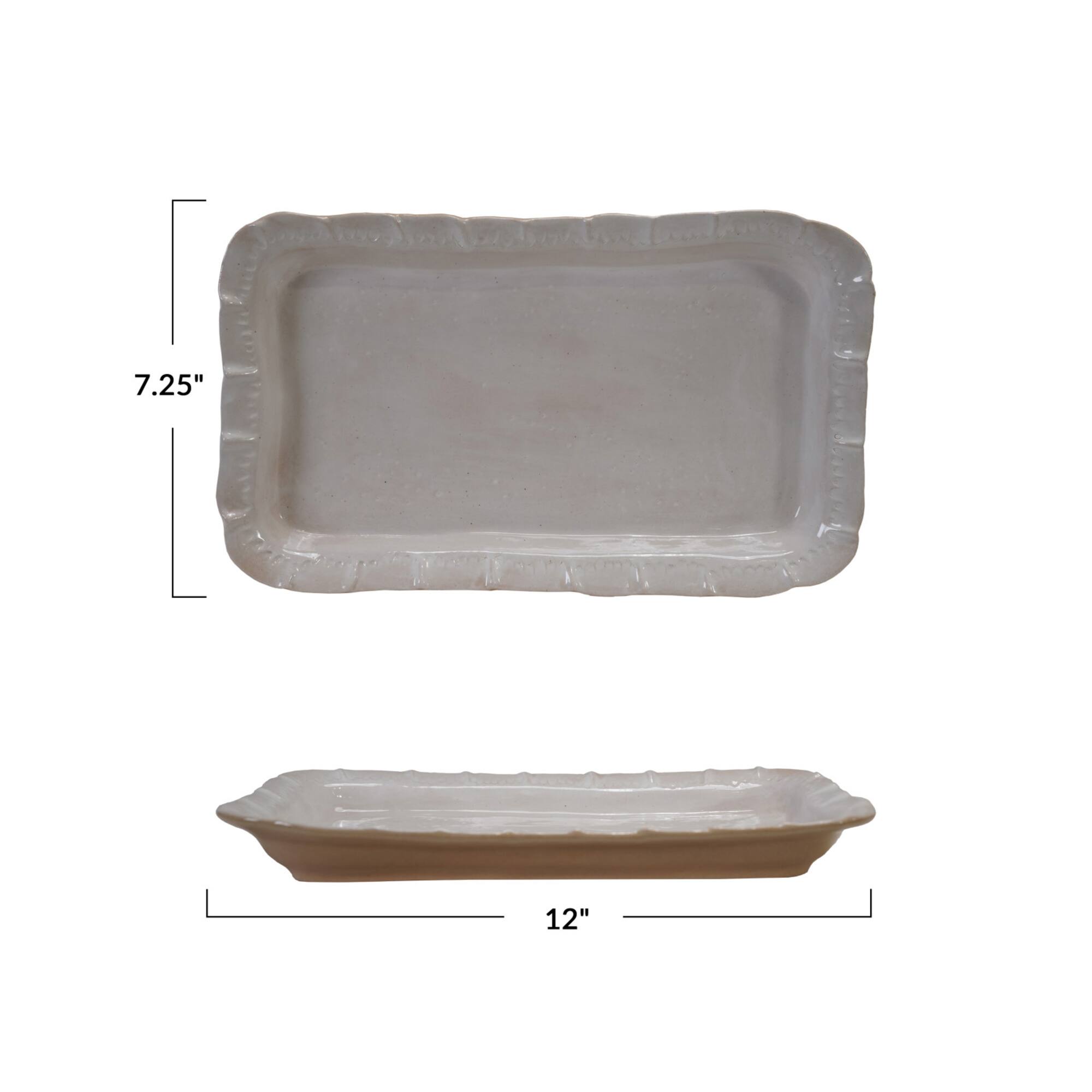 Hello Honey Stoneware Platter with Ruffled Edge, White